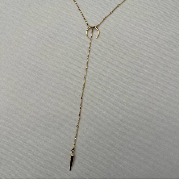 Luv AJ x Rachel Zoe Crescent Moon Pave Tusk Gold Tone Lariat Crystal Necklace - Picture 9 of 16